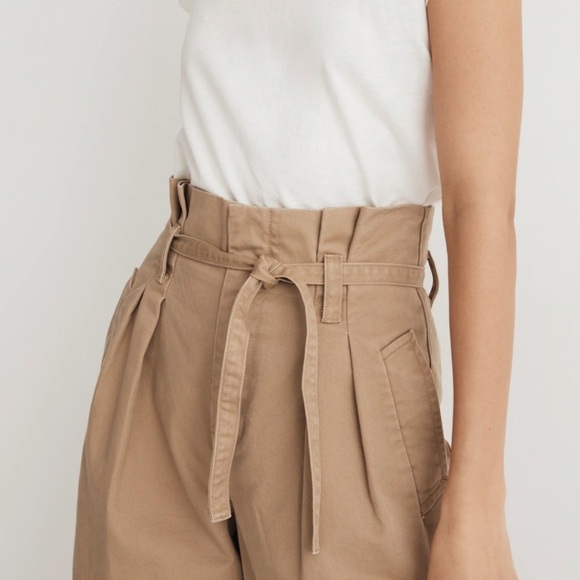 NWT MADEWELL Paperbag Trench Trousers in (Re)generative Chino Color Khaki Sz 12 - Picture 4 of 11